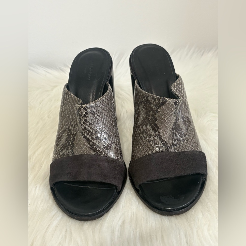 (84)rag & bone Gray Snake-Print Open-Toe Mules